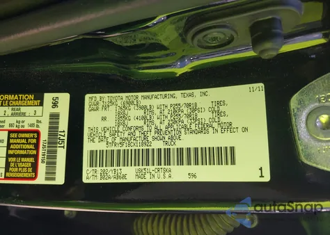 2012 Toyota Tundra Grade 5.7L V8 from USA, damaged, VIN 5TFRY5F18CX118922